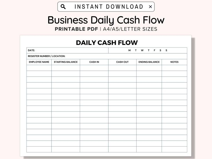 Business Daily Cash Flow Printable Statement Report Register In Out 