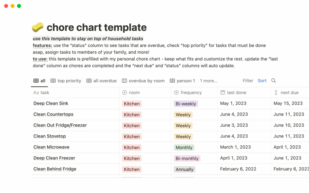 Chore Chart Notion Template