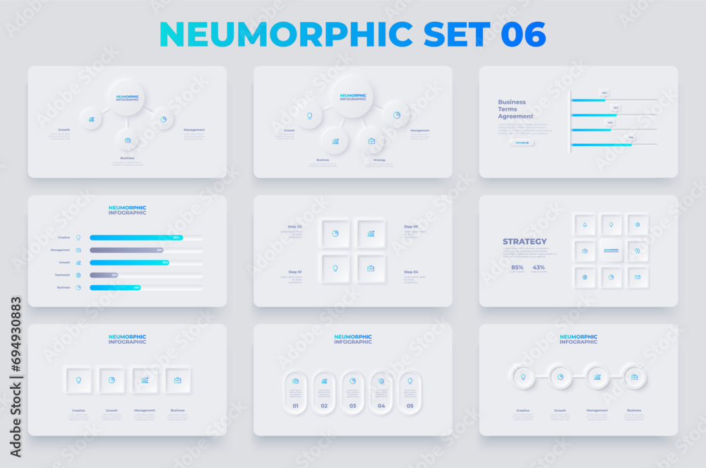 Neumorphism Infographics Elements Set Timelines Flow Charts And 