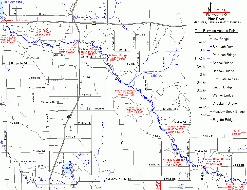 Pine River Map Manistee County Canoeing Kayaking Tubing Michigan 