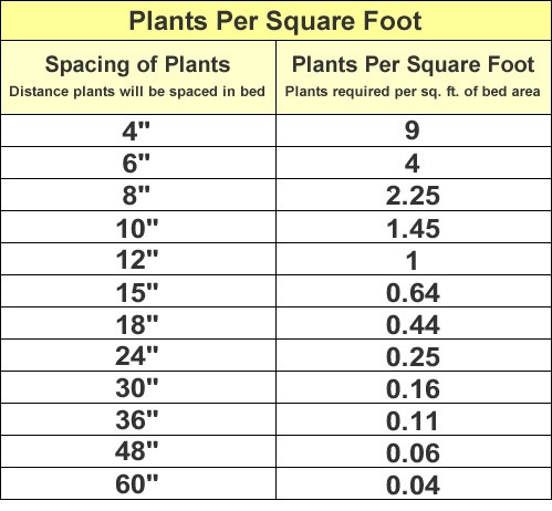 Plant Spacing Chart