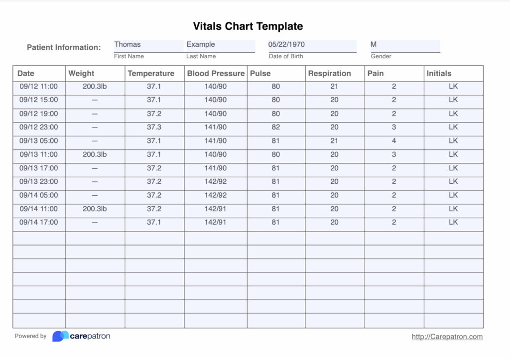 Vitals Chart Template Example Free PDF Download