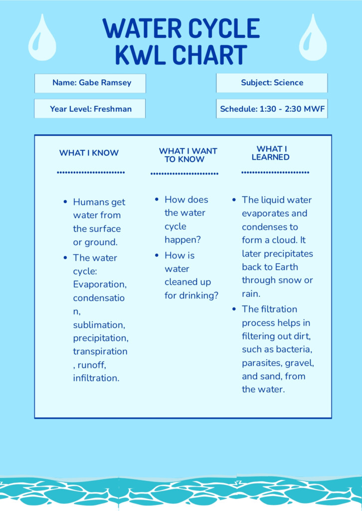 Water Cycle KWL Chart In Word PSD Download Template